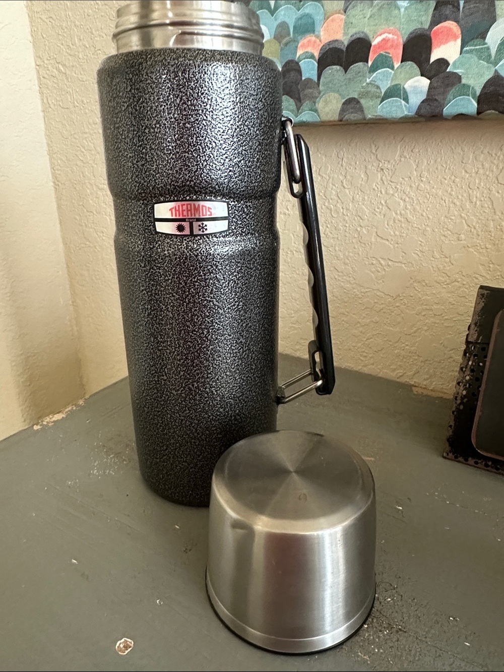 Thermos Black Speckle Insulated Vacuum Bottle with Stainless Cup